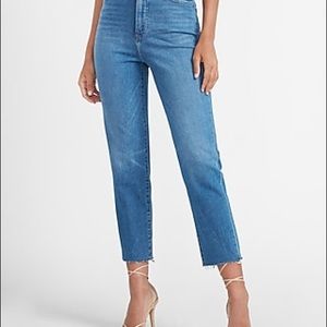 NWT Express Super High Waisted Raw Hem Mom Jeans